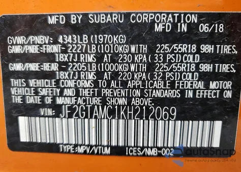 2019 Subaru Crosstrek Limited z USA, uszkodzony, nr VIN JF2GTAMC1KH212069